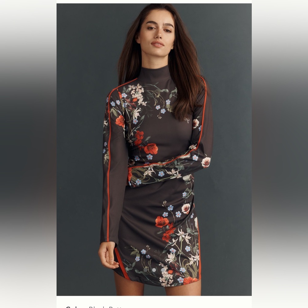 Anthropologie Daily Practice Long Sleeve Piped Active Dress Size Small Floral